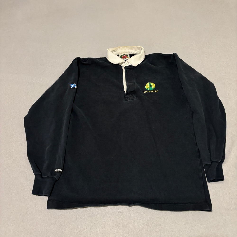 Barbarian Rugby Wear Mens XL Black Long Sleeve Polo Shirt Canvas Preppy Fall